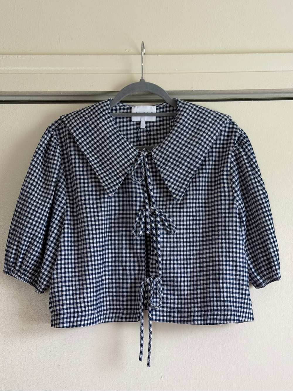 Mable Gingham Collared Tie Top
